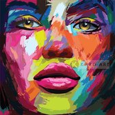 Schilderij - Kleurrijke vrouw, print op canvas, multikleur, premium print