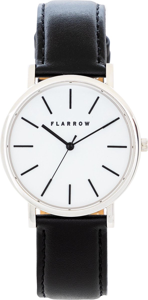 FLARROW Silver Edition Ø40MM - Leer - Zilver - Wit Horloge