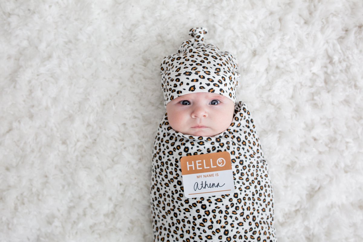 Goedkoopste Lulujo Hello World - Swaddle & Mutsje - Leopard