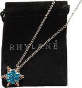 Ketting met sneeuwvlok hanger - 45 cm + 5 cm verstelbaar - met blauwe strass stenen - Rhylane