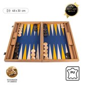 Leatherette Royal Blue Backgammon spel - 48x30cm - met Canary Geel & Ivoor