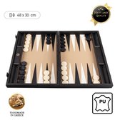 Leatherette Mocha Backgammon spel - 48x30cm - met Zwart & Ivoor