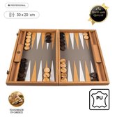 Leatherette Ostrich Tote Backgammon spel - 30x20cm - met Geel/Bruin & Dusty Ivoor
