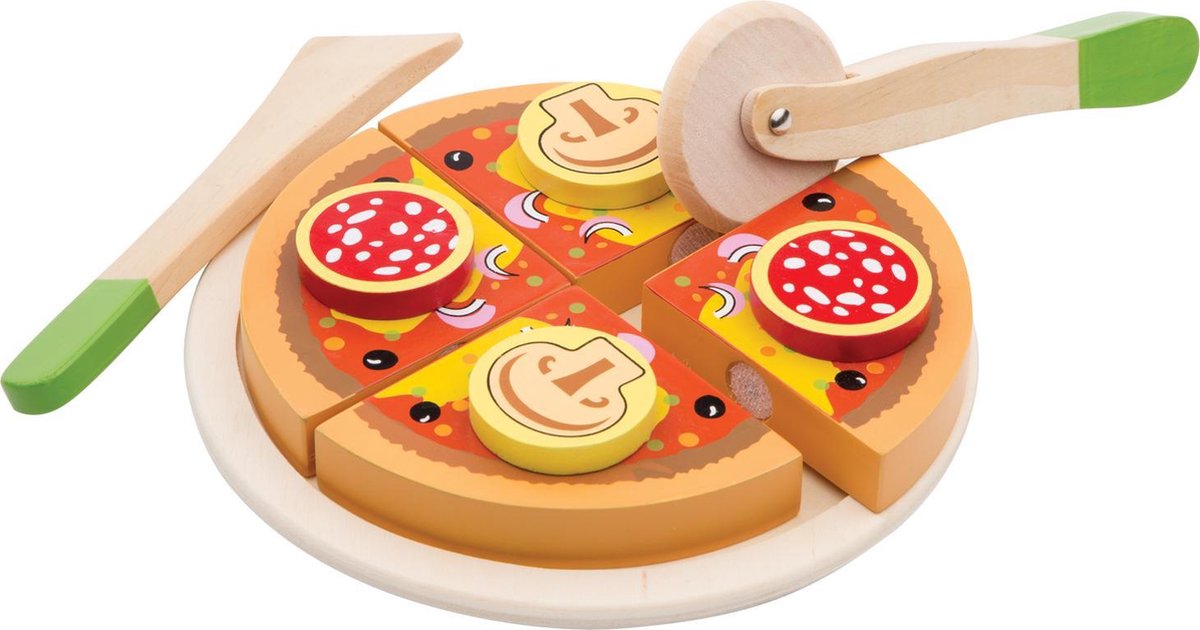 Woet® Houten Pizza Speelset - Snijbare Pizza met Bord, Snijder & Schep - Educatief Rollenspel - Speelgoedeten - Vanaf 2 Jaar — afbeelding 2