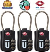 Hangslot - URBAN TRAVELER - Cijferslot - TSA slot - Kofferslot - Kabelslot - Reisslot - 3 stuks - Zwart