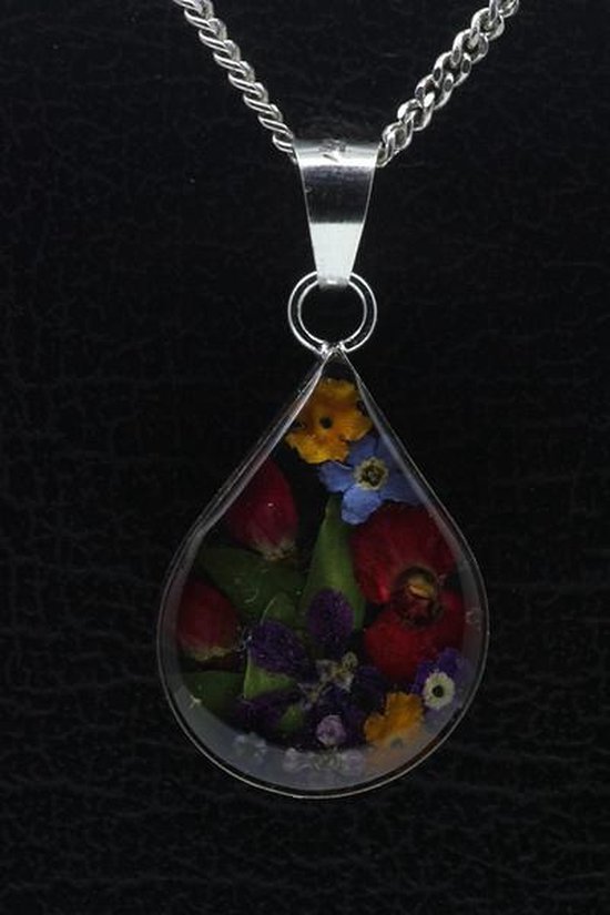 Foto: Zilveren flowermix druppel 25 mm ketting hanger