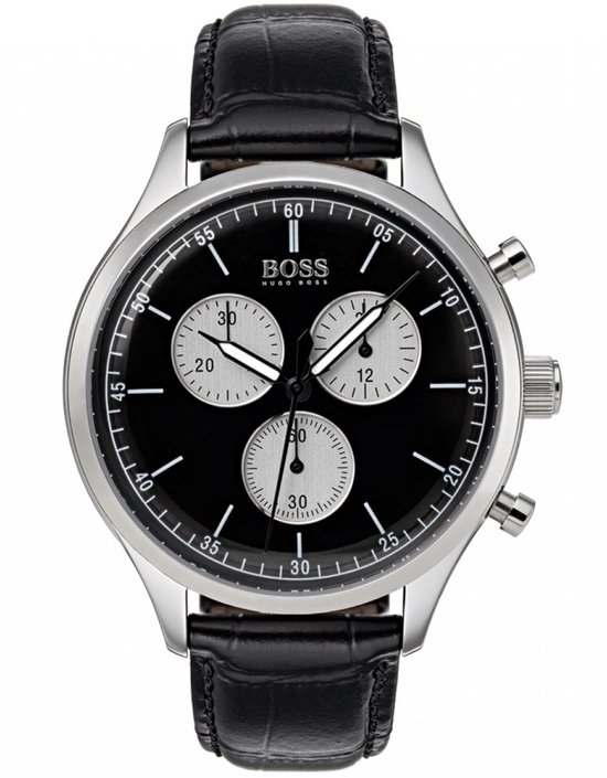 Hugo Boss  HB1513543 Companion Horloge - Leer - Zwart -  Ø42 mm