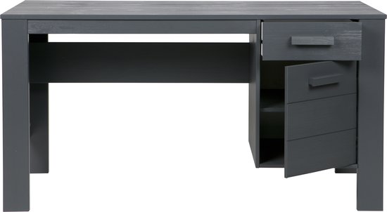 WOOOD Dennis Bureau - Grenen Geborsteld - Staal Grijs - 74x141x59