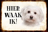 Wandbord Dieren Honden - Hier Waak Ik - Maltezer