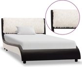 Bedframe Zwart Wit Kunstleer (Incl LW Led klok) 90x200 cm - Bed frame met lattenbodem - Eenpersoonsbed