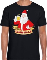 Fout Kerst shirt / t-shirt - Cheers / bier Santa - zwart - heren - kerstkleding / kerst outfit S (48)