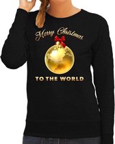 Foute Kersttrui / sweater - Merry Christmas to the world - gouden wereldbol - zwart - dames - kerstkleding / kerst outfit XS (34)