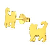Joy|S - Zilveren kat oorbellen 7 x 8 mm 14k goudplating