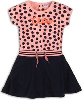 Dirkje Meisjes Jurk - Light neon coral aop + navy - Maat 86