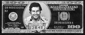 Dibond Escobar in Dollarbiljet 120 x 50 cm Aluminium Geborsteld incl. luxe ophangframe