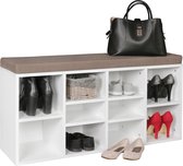 Schoenenbank - Schoenenkast - Zitkussen - 10 vakken - Hout - Wit - 103x30x53 cm