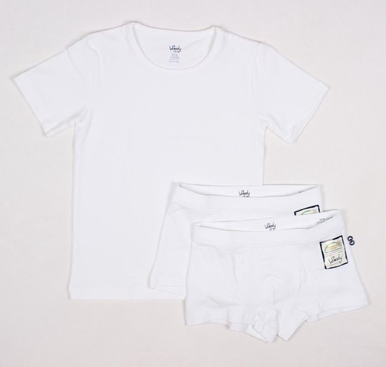 Woody ondergoed set jongens - wit - 1 onderhemd en 2 boxers - maat 176