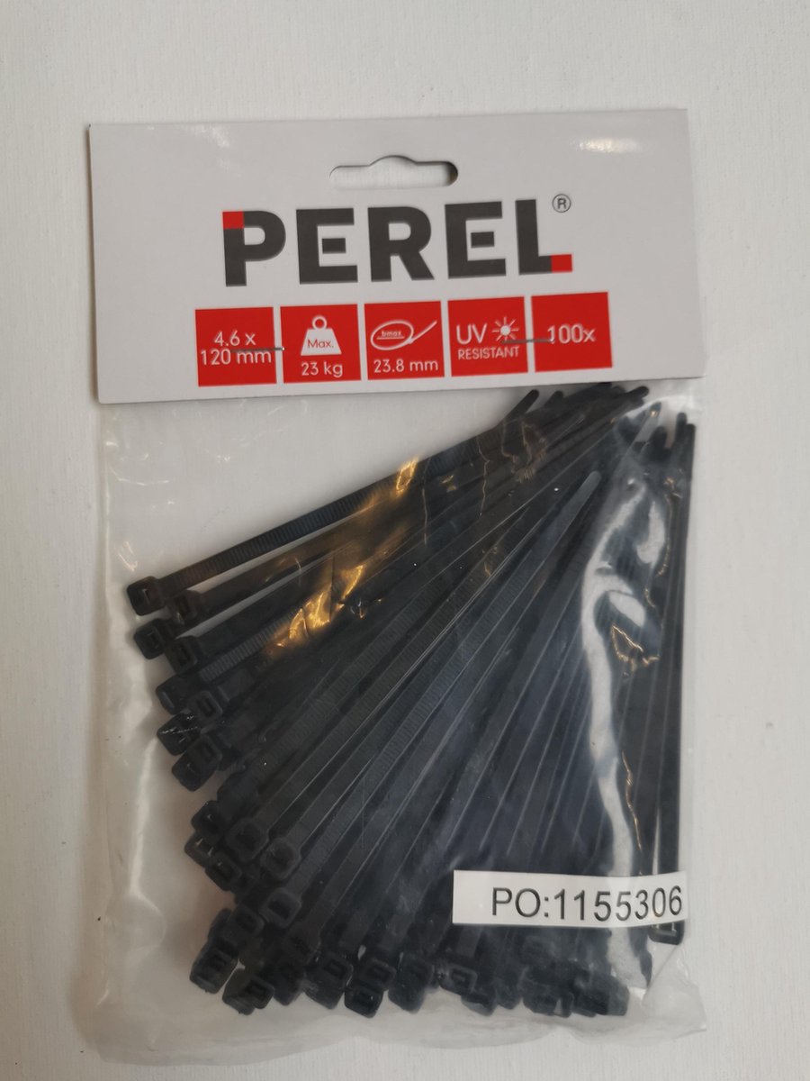 Set met nylon kabelbinders 4.6 x 120 mm zwart (100 st.)