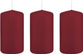 3x Bordeauxrode cilinderkaarsen/stompkaarsen 5 x 10 cm 23 branduren - Geurloze kaarsen - Woondecoraties