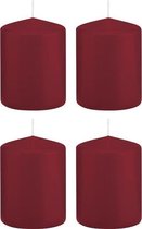 4x Bordeauxrode cilinderkaarsen/stompkaarsen 6 x 8 cm 29 branduren