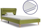 Bed met Traagschuim Matras Groen 90x200 cm Stof met LED (Incl LW Led klok) - Bed frame met lattenbodem - Tweepersoonsbed Eenpersoonsbed