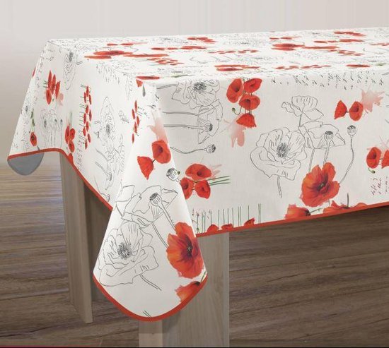 Nappe anti-tache Poppies rouge 240 x 150 cm - Accessoires de table