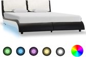 Bedframe Zwart Wit 120x200 cm Kunstleer met LED (Incl LW Led klok) - Bed frame met lattenbodem - Tweepersoonsbed Eenpersoonsbed