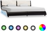 Bedframe Zwart Wit 180x200 cm Kunstleer met LED (Incl LW Led klok) - Bed frame met lattenbodem - Tweepersoonsbed Eenpersoonsbed