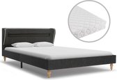Bed met Matras Donkergrijs 140x200 cm Stof met LED (Incl LW Led klok) - Bed frame met lattenbodem - Tweepersoonsbed Eenpersoonsbed