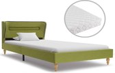 Bed met Matras Groen 90x200 cm Stof met LED (Incl LW Led klok) - Bed frame met lattenbodem - Tweepersoonsbed Eenpersoonsbed