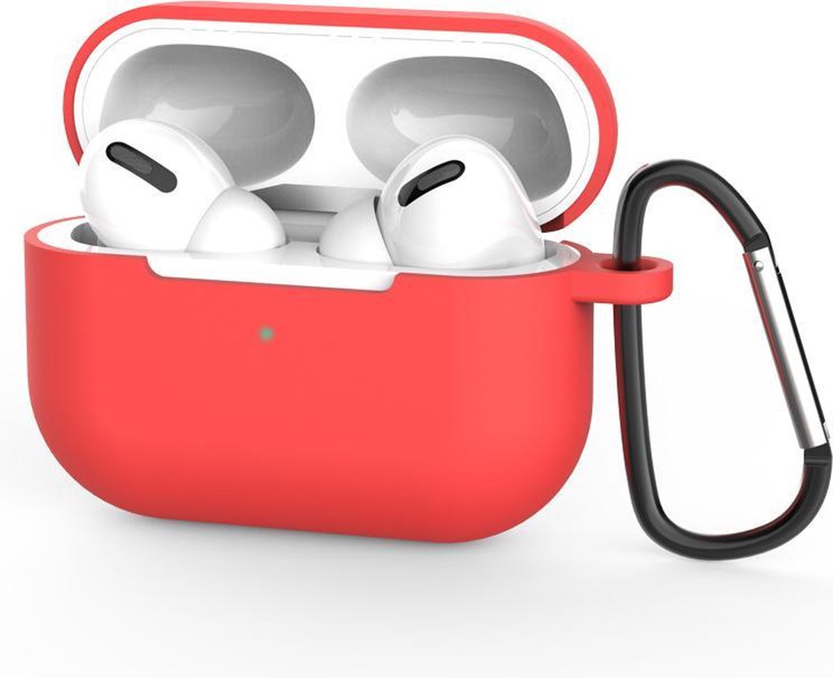 Siliconen Case Apple AirPods Pro rood- AirPods hoesje rood inclusief haak - AirPods case