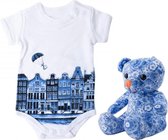 Rompertje met babyknuffel - Delfts blauw - babyshower cadeau - typisch Nederlands - kraamcadeau jongen - kraamcadeau meisje - kraampakket - geboorte cadeau