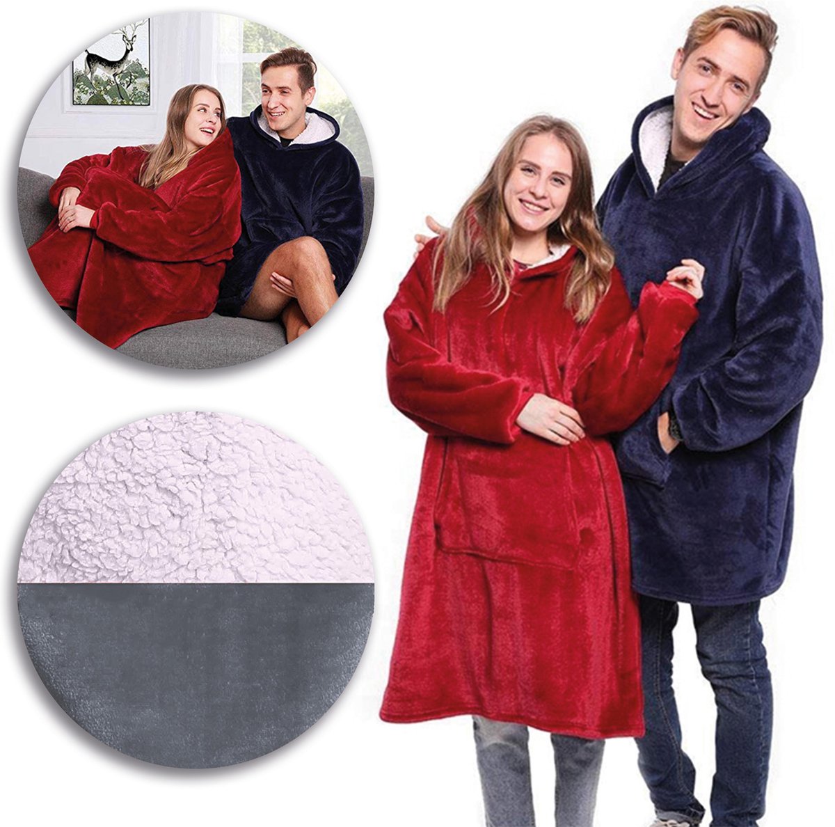 Oversized Blanket Hoodie – TV Deken – Fleece Deken – Grijs | bol