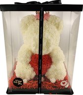 Rozen beer 40cm XL|Wit met rood hart en kroon|Valentijns VIP uitvoering|Exclusief en handgemaakt|Rosebear|Rose Bear 40 cm|Rozenbeer|Limited Edition|Valentijnsdag|Rozenbeer met hart