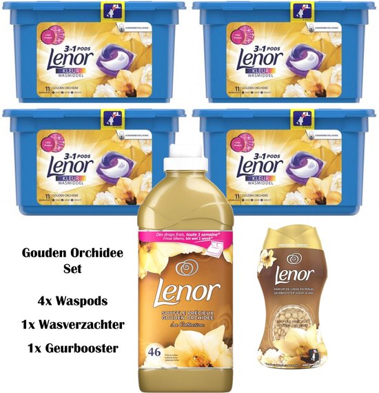 Lenor Gouden Orchidee Set - 4x Waspods - 1x Wasverzachter 1,15L - 1x Geurbooster
