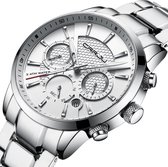 CRRJU Horloge Heren Horloges voor Mannen Watch Herenhorloge - Incl. Armband & Horlogebox Geschenkdoos - Zilver Wit