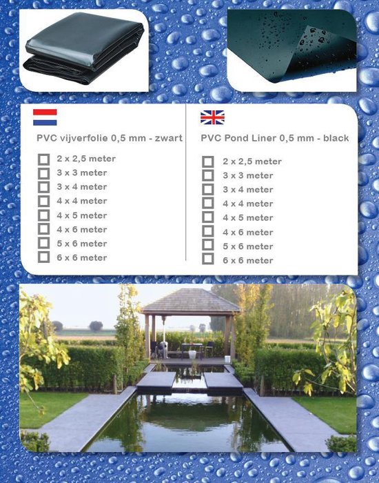 PALUDO PVC Vijverfolie 2M X 3M, Zwart HDPE Vijverfolie Heavy Duty, Zwemvijverfolie Afdichtingsfolie Tuinvijverafdekking voor Visvijvers, Fonteinen, Watertuin en Waterval