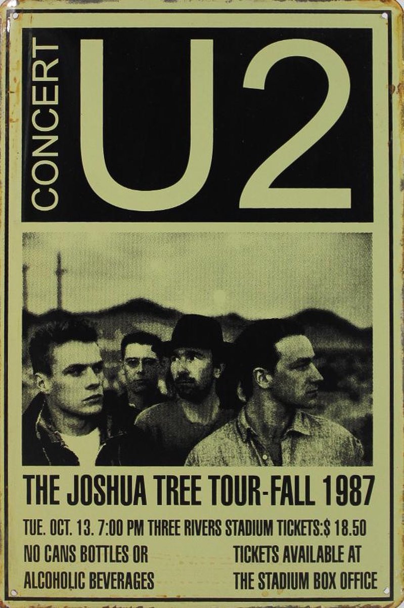 Concertbord - U2 The Joshua Tree Tour-Fall 1987  -20x30cm - Merkloos