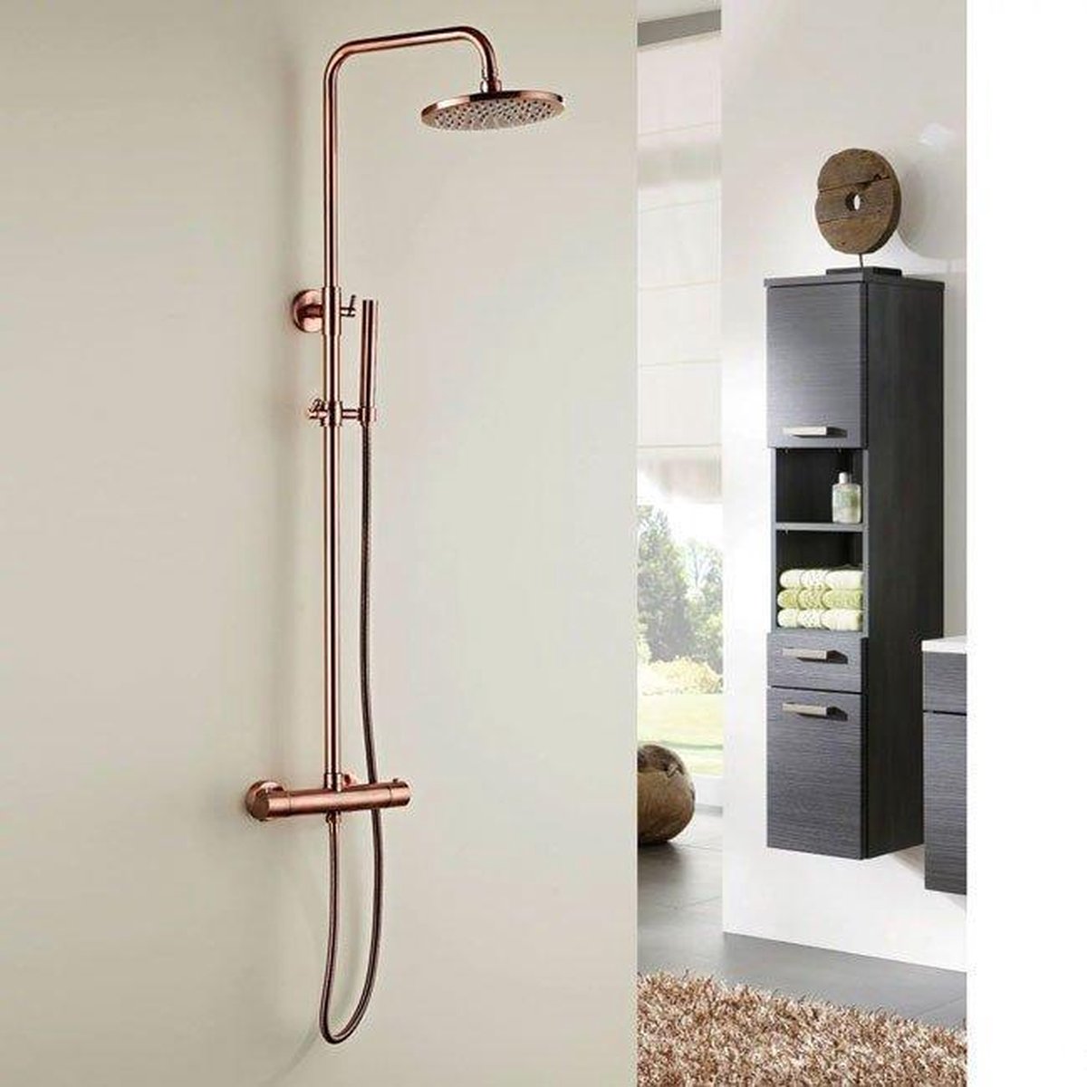 Doucheset Megan Koper Compleet Opbouw Rond met Thermostaatkraan