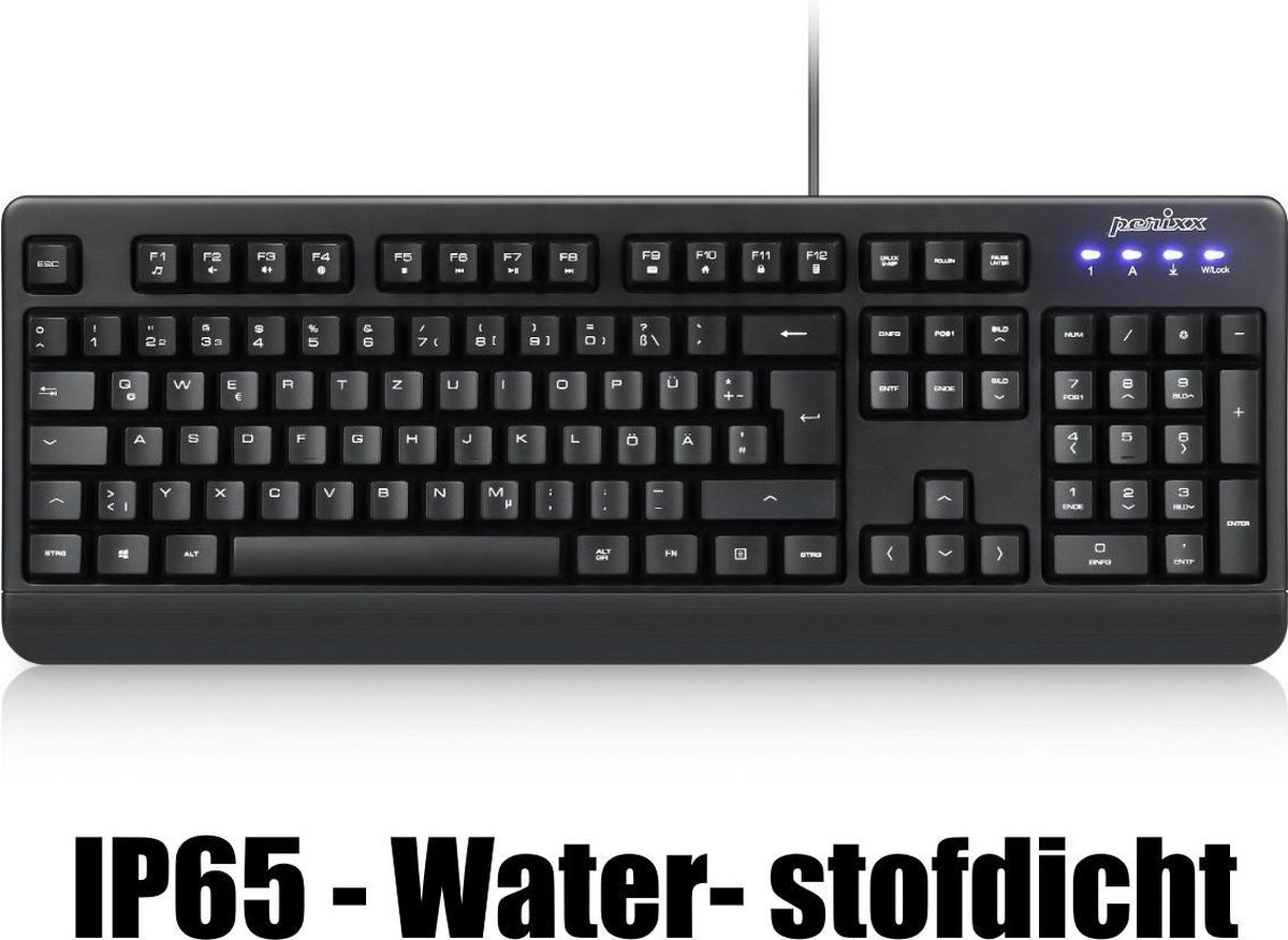 Perixx Periboard 517 B Afwasbaar toetsenbord (IP65) waterdicht toetsenbord | QWERTY/US - Zwart