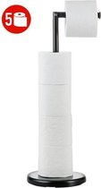 Luxe RVS Toiletpapier Houder Vrijstaand - Reserverolhouder Verchroomd - WC Rol Houder - Closetrolhouder - 5 Rollen - Mat Zwart - LOIT