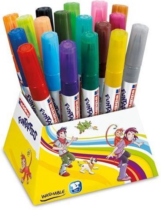 edding 14 FUNTASTICS - crayons de couleur pour enfants - lot de 18 - plume ronde 3 mm - pour s'amuser à colorier sur du papier et du carton de couleur claire - lavable sur la peau et les textiles.