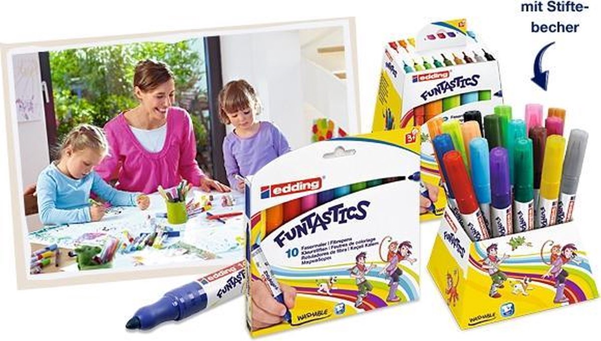 edding 14 FUNTASTICS - kleurstiften voor kinderen - set van 18 - ronde punt 3 mm - voor kleurplezier op papier en karton - afwasbaar van huid en textiel - zomervakantie - kindercadeau — afbeelding 12