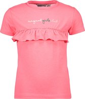 Moodstreet Meisjes T-shirt korte mouw met rouches op de borst - diva pink - Maat 98/104