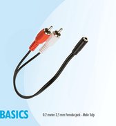 Basics 0,2 mtr 3,5 mm Female jack -  Male Tulp /RCA aux audio kabel