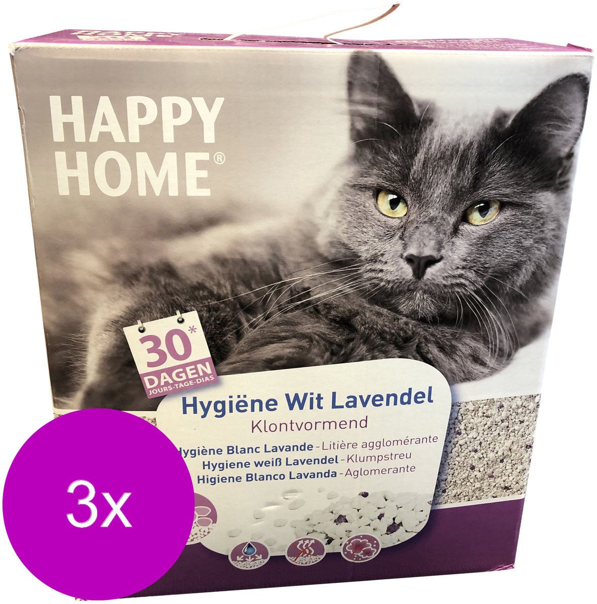 Happy Home Hygiëne Wit Lavendel - Kattenbakvulling - 3 x10 l