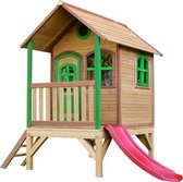 AXI Tom Maison Enfant avec Toboggan rouge - Aire de Jeux pour l'extérieur en marron & vert - Maisonnette / Cabane de Jeu en Bois FSC