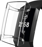 Hoesje + Screenprotector geschikt voor Fitbit Charge 3 - Siliconen TPU Case Transparant - Volledige 360 Graden Bescherming