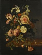 Stilleven met bloemen, Jacob van Walscapelle (toegeschreven aan), 1670 - 1727 op aluminium dibond. 60 x 90 cm