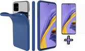 Samsung Galaxy A71 Hoesje - Siliconen Back Cover & Glazen Screenprotector - Donker Blauw